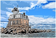 Penfield Reef Lighthouse Built on Dangerous Reef - Digital Paint